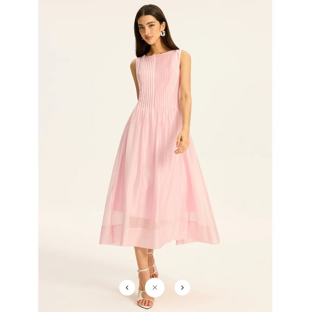 NWT Commense Semi-Sheer Tencel Pleated Sleeveless Midi Dress Sz M